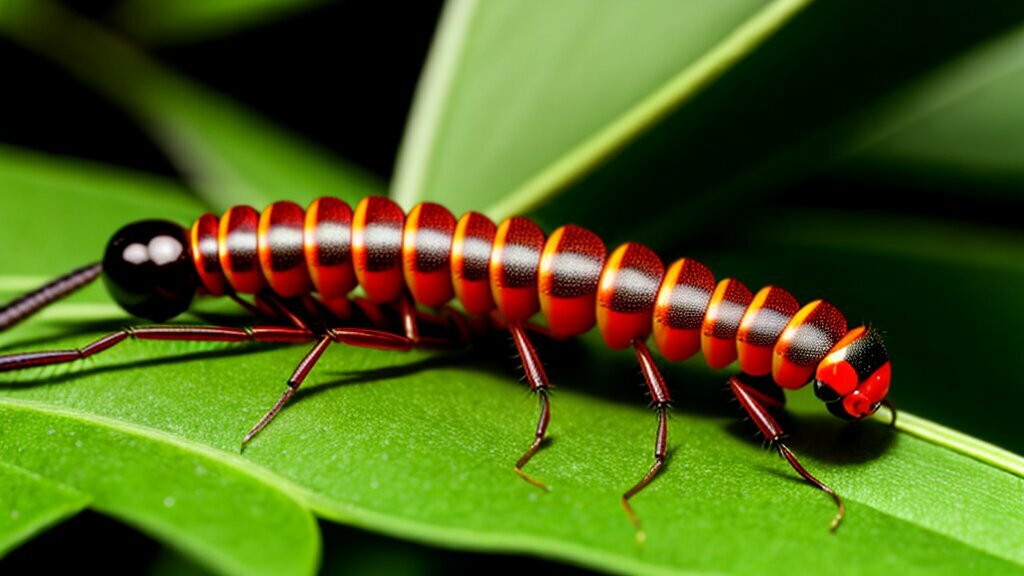 Centipede crawling on a leaf