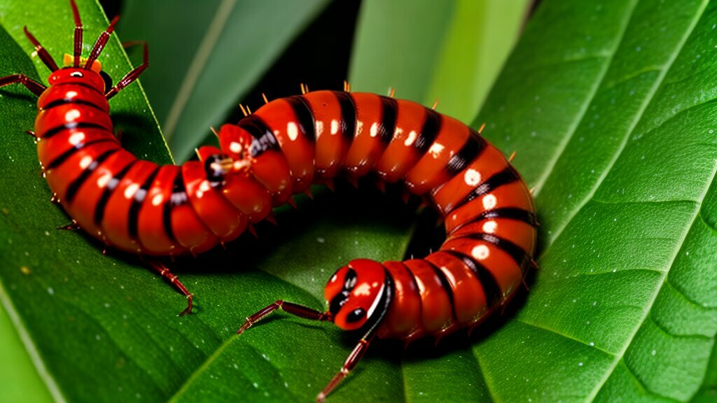 Filipino centipede crawling on leaves
